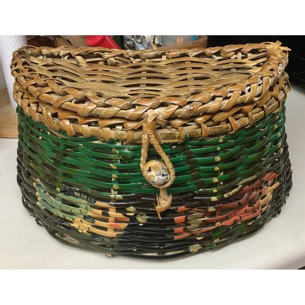 Decorative Painted‎ Fly Fishing,Beach Wicker Basket Lodge Cabin Core